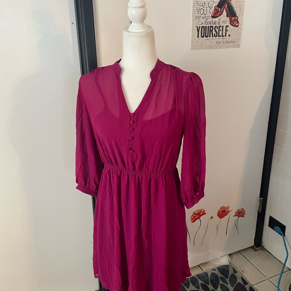 Elegant Magenta Button-Front Dress